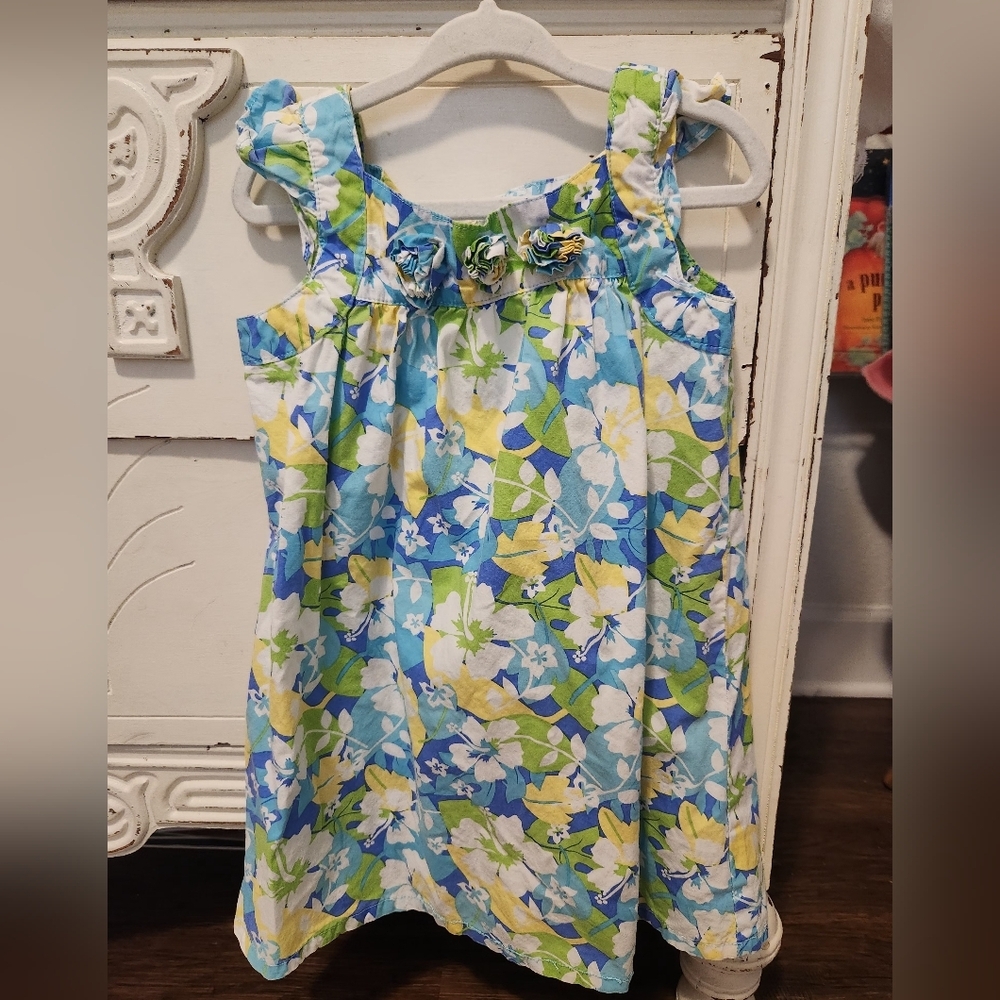 Flapdoodles Floral Dress in Blue, Green, and Yellow